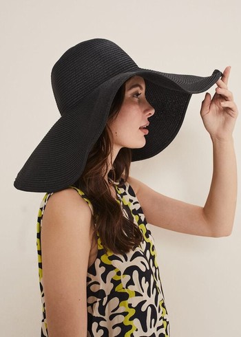 Phase Eight Oversized Straw Hats Black Canada | PKGMOS-267